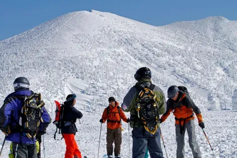 Skiers on Mount Hakkoda